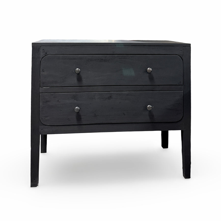 Nightstand with Rounded Inset Panels and Black Wash Finish