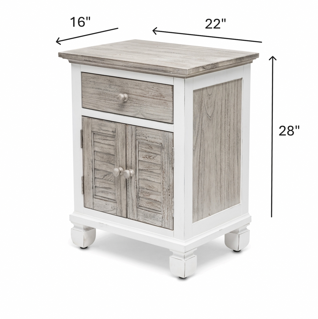 Nightstand with Shutter Doors and Coastal White Wood