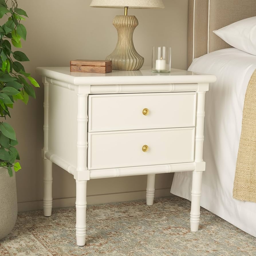 Nightstand with White Satin Finish and Chic Bedside Chest
