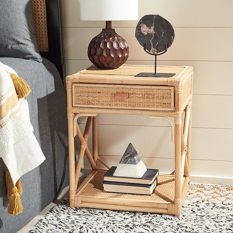 Nightstand with X-Frame Sides and Natural Rattan Table