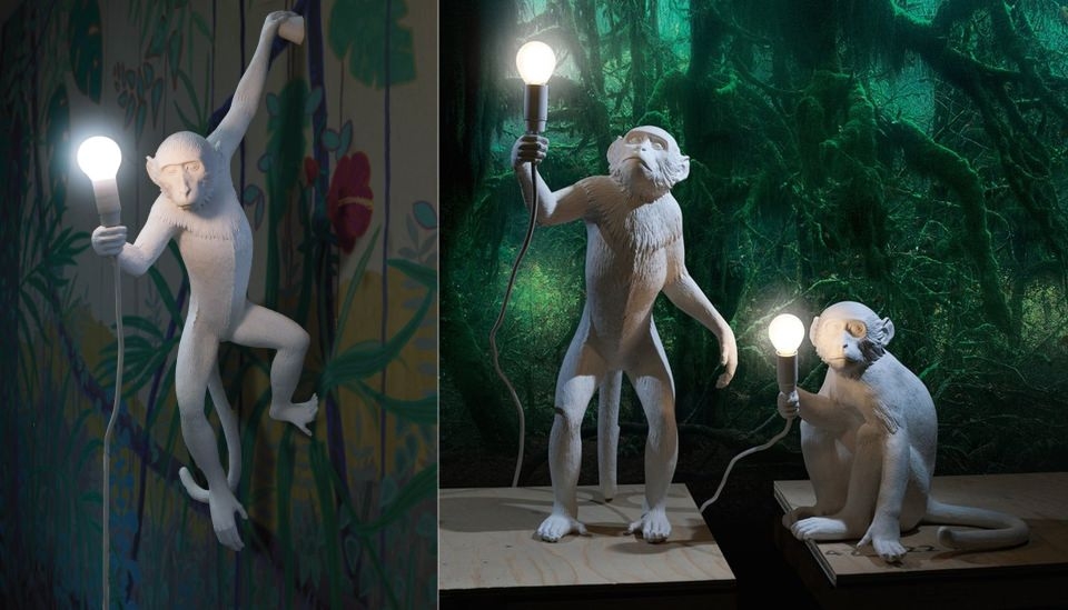Novelty Lamp Monkey Sculpture Matte White Whimsical Light
