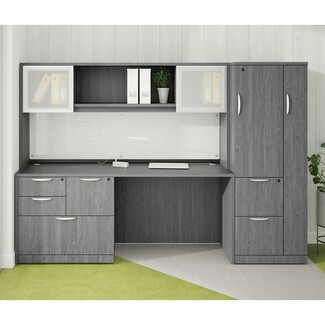 Office Wall Unit with Newport Gray Grain and Wardrobe Storage