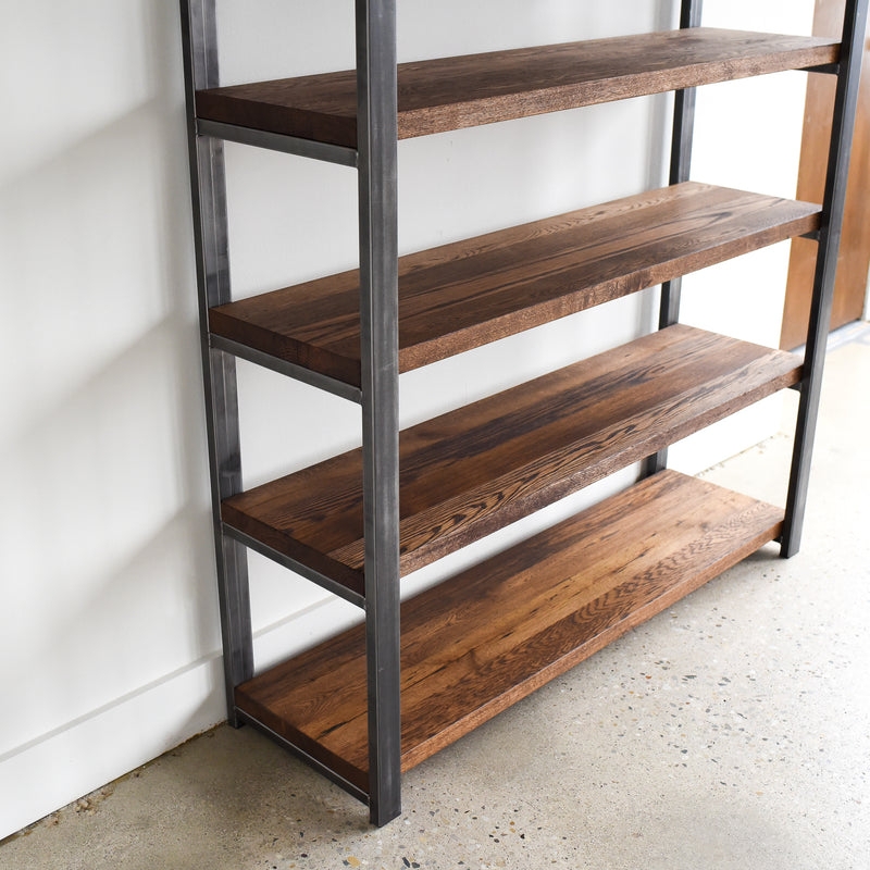 Open Bookcase Tall Four Tier Shelving with Thick Wood Planks