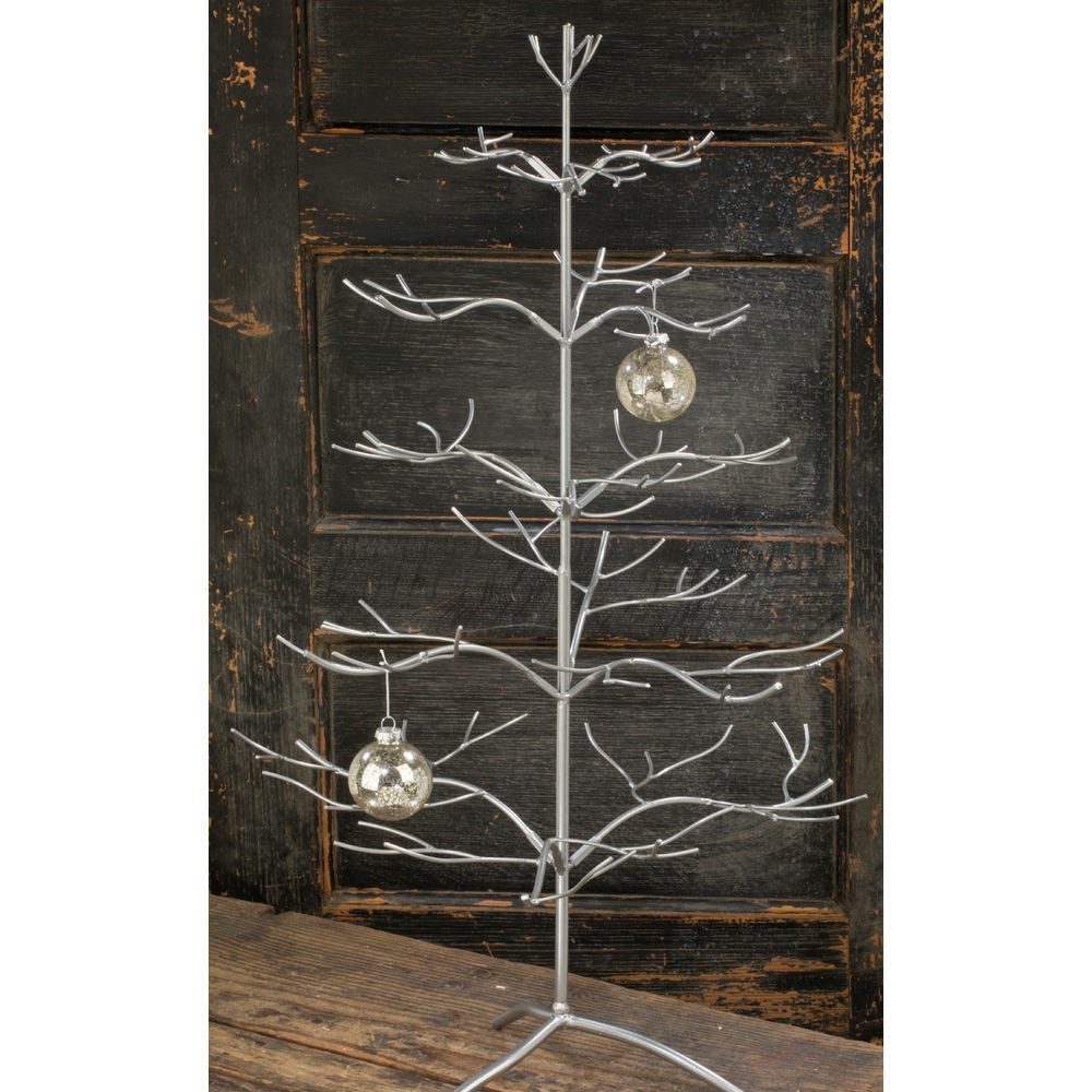 Ornament Display Stand With Wire Twigs And Silver Metal Frame