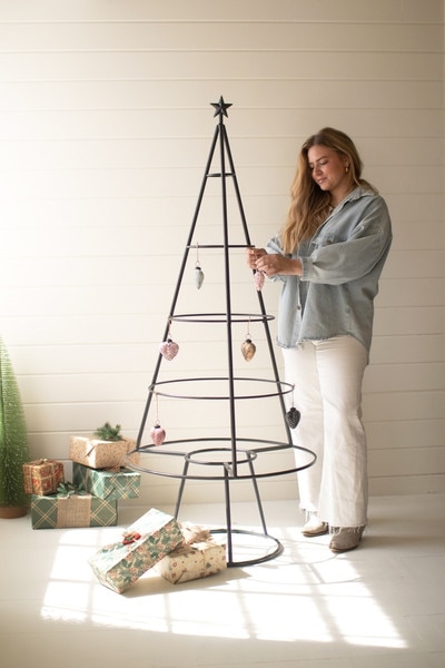 Ornament Display Tree With Tiered Rings And Black Star Topper