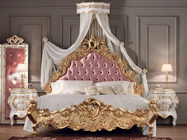 Ornate Canopy Bed Gilded Rococo Crown Canopy Master Suite