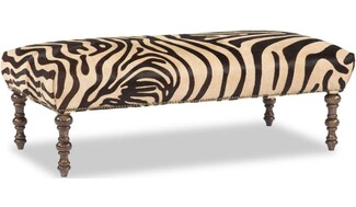 Ottoman Bench Spindle Leg Zebra Print Safari Chic Bench