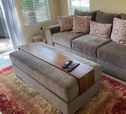 Ottoman Bridge Table with Oversized Wood Topper and Walnut Tone