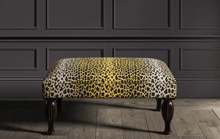Ottoman Carved Turned Leg Leopard Print Accent Footrest