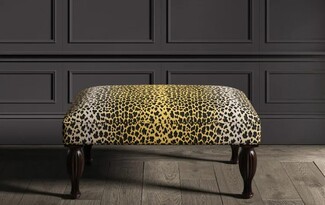 Ottoman Carved Turned Leg Leopard Print Accent Footrest