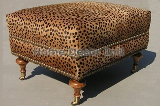 Ottoman Cheetah Print Metal Casters Cowhide Footstool