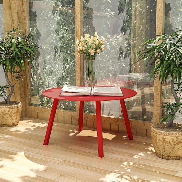 Outdoor Coffee Table with Large Round Poppy Red Silhouette