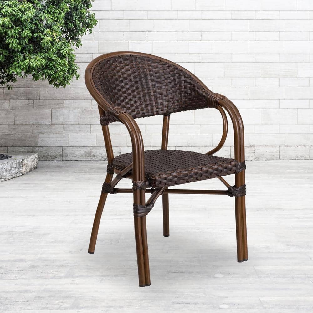 Outdoor Dining Chair Dark Brown Rattan Bistro Chair