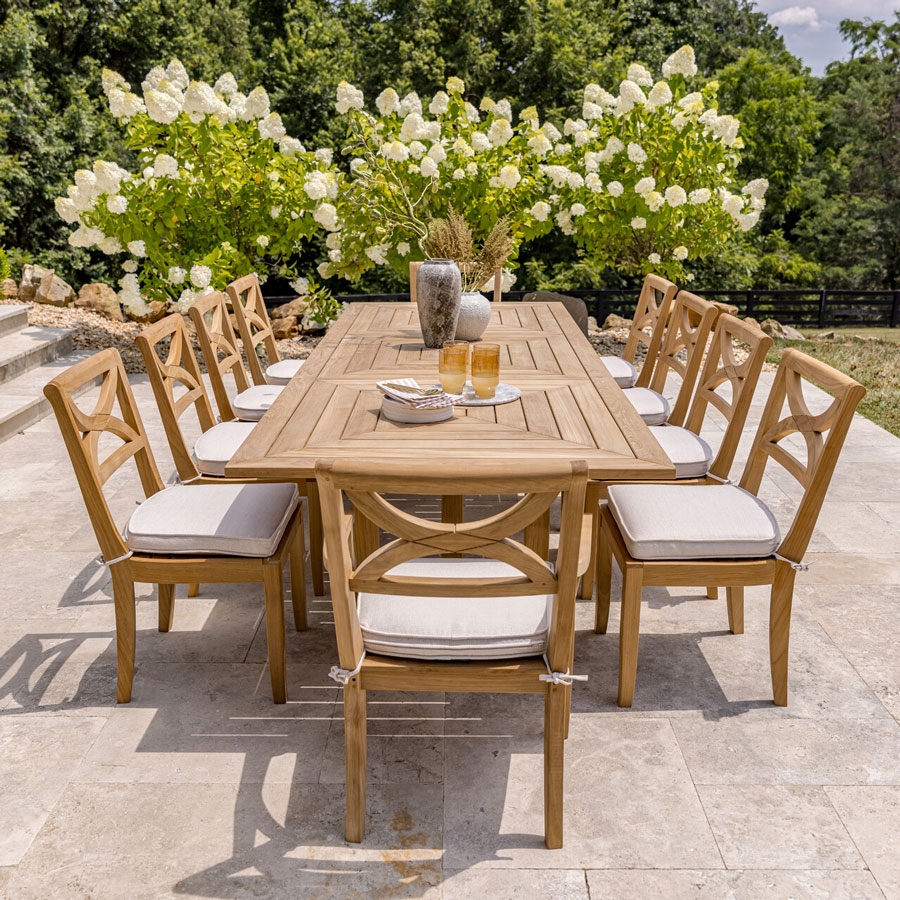 Outdoor Dining Set Panelled Top X-Back Wood Chairs