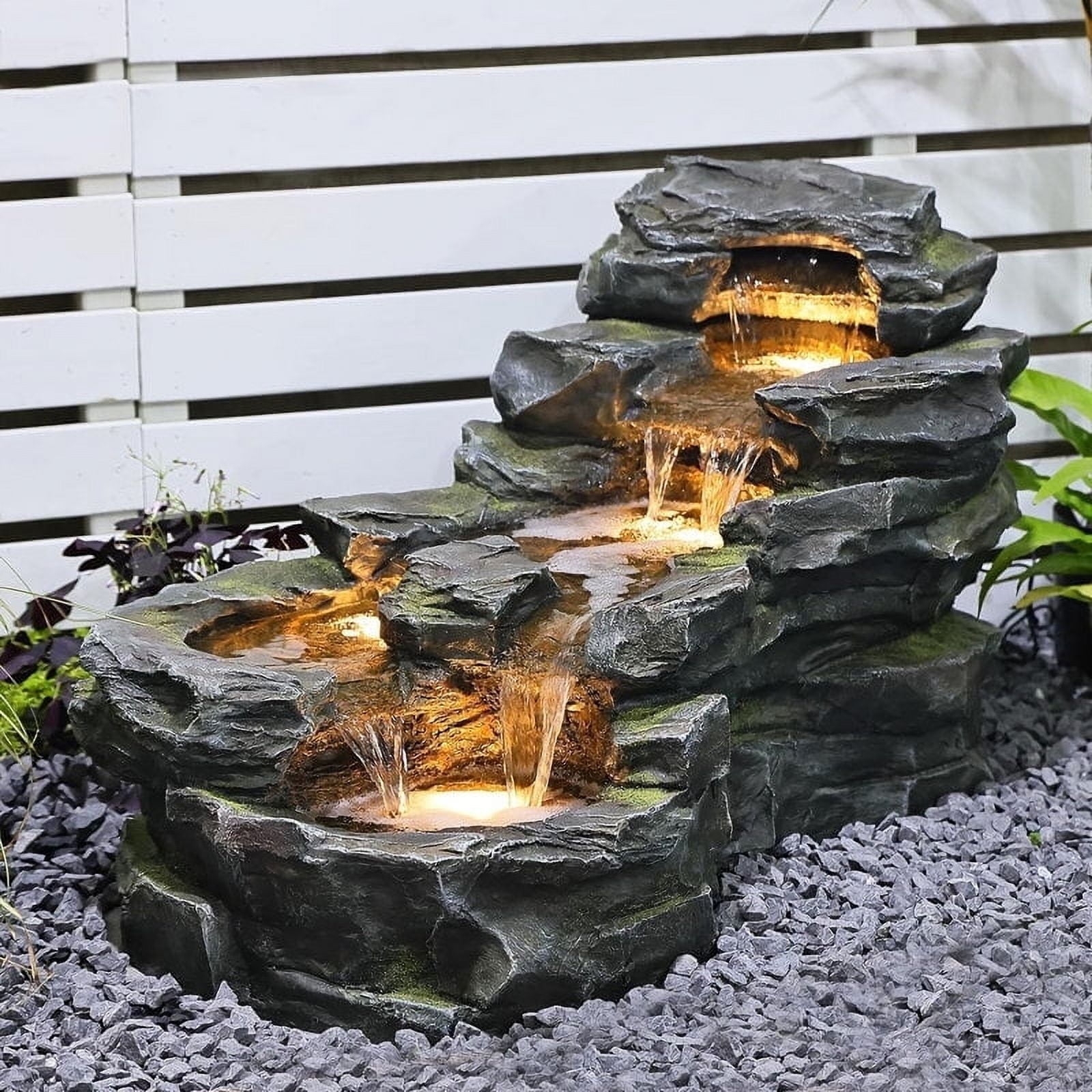 Outdoor Fountain: Charcoal Weathered Rock LED Waterfall
