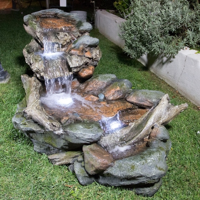 Outdoor Fountain: Driftwood Accents Three Tier Design