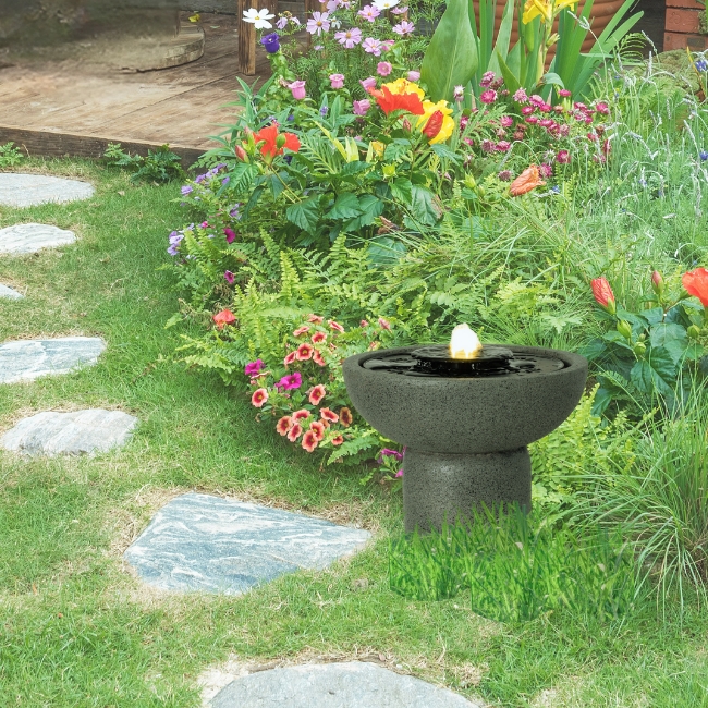Outdoor Fountain Textured Stone Slate with Warm Yellow Lighting