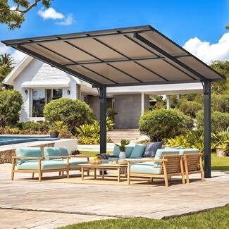 Outdoor Pergola with Slanted Hardtop and Charcoal Metal Frame