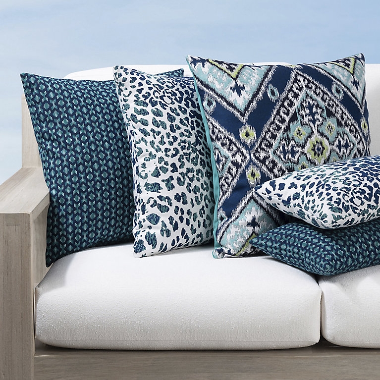 Outdoor Pillow Set: Bold Blues Mixed Pattern Cushions