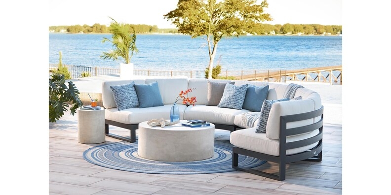 Outdoor Sectional: Armless Slat Back Metal Frame Waterfront Seating