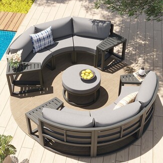 Outdoor Sectional: Circular Layout Aluminum Curved Minimalist Lounge Set