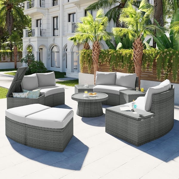 Outdoor Sectional: Integrated Storage 10-Piece Half Round Garden Sofa