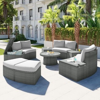 Outdoor Sectional: Integrated Storage 10-Piece Half Round Garden Sofa