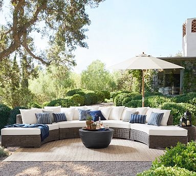 Outdoor Sectional: Rounded Modular Form Slate Wicker Mediterranean Set