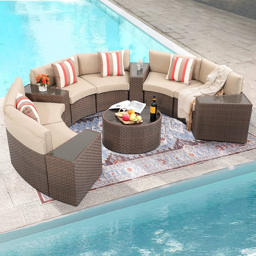 Outdoor Sectional Set: Chocolate Brown Modular Rattan with Tables