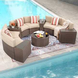 Outdoor Sectional Set: Chocolate Brown Modular Rattan with Tables