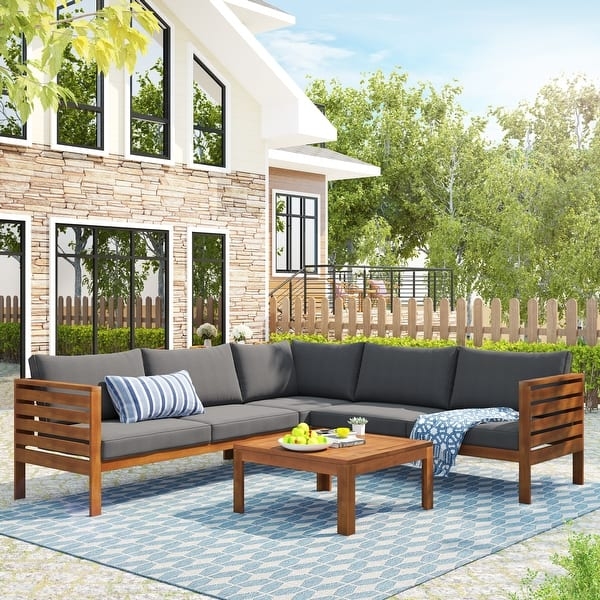 Outdoor Sectional: Slatted Wood Japanese Patio Furniture