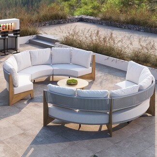 Outdoor Sectional: Woven Rope Back Modular Circular Patio Lounge Set
