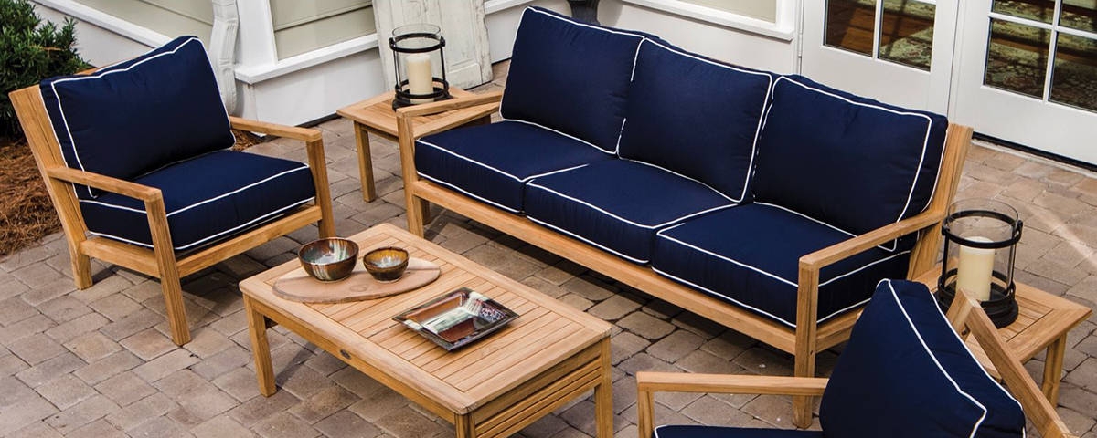 Outdoor Sofa Set Slatted Teak Frame Navy Outdoor Sofa Set