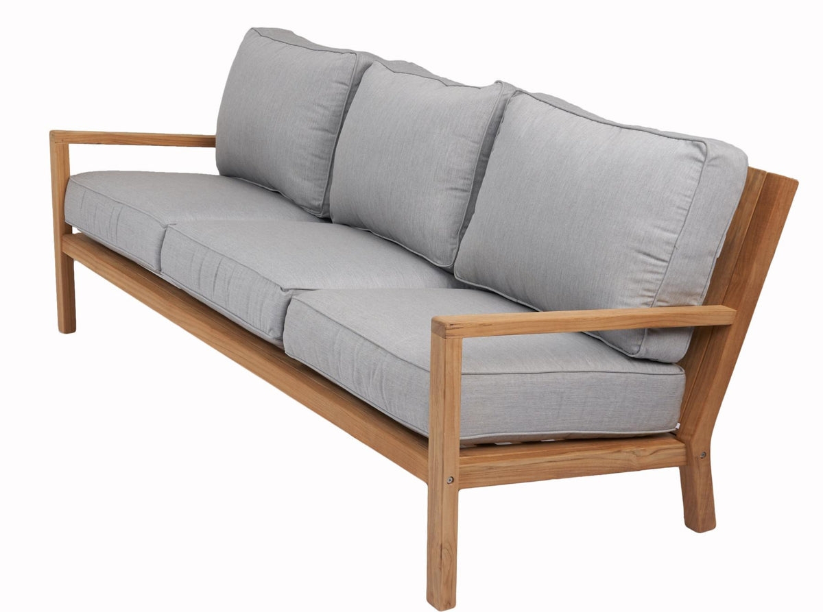 Outdoor Sofa Slatted Back Honey Wood Modern Grey Patio Couch