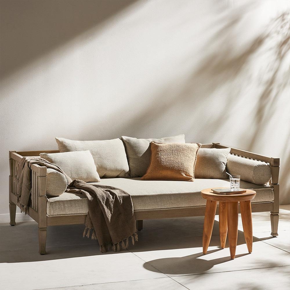 Outdoor Sofa Weathered Wood Spindle Back Seating
