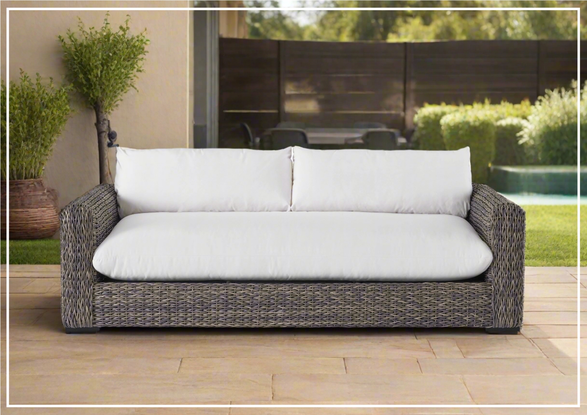 Outdoor Sofa Woven Frame Bench Seat Grey Woven Porch Couch