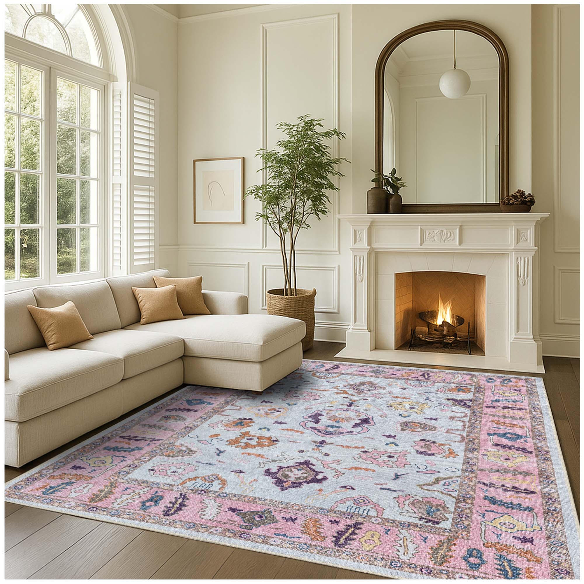 Oversized Area Rug Traditional Oushak Motif Pink Oushak Rug