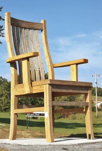 Oversized Chair Curved Back Slats Massive Wood Sculpture