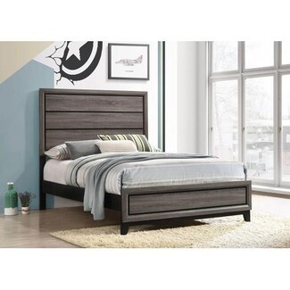 Panel Bed Modern Oak Tones Black Border Frame