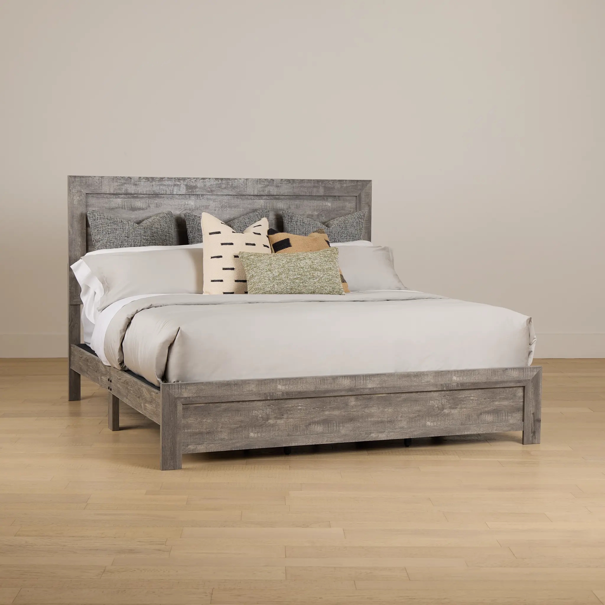 Panel Bed Weathered Gray Finish Low Profile Frame