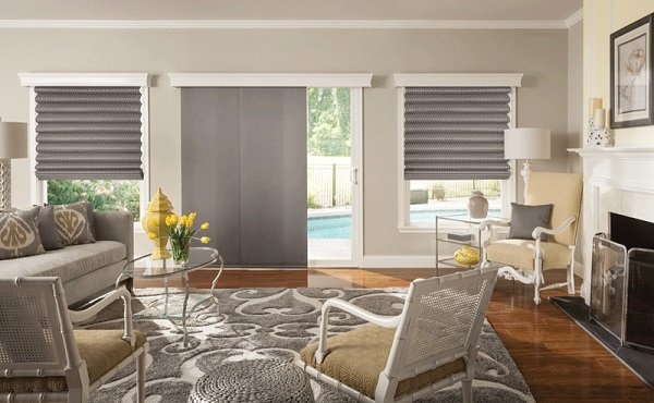 Panel Track Blinds: Gray Panel Track Shades Sliding Doors