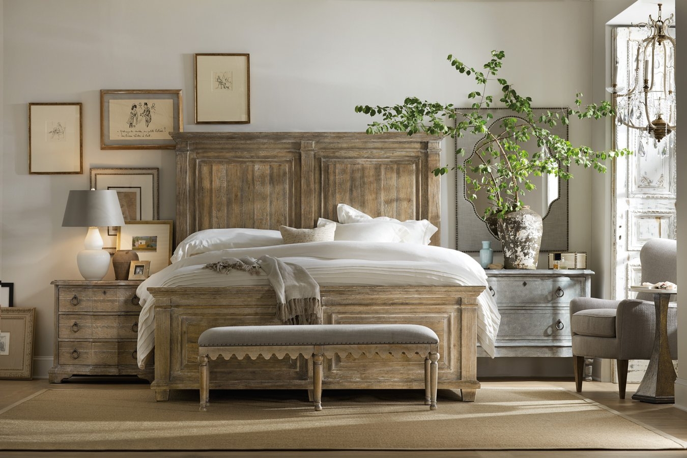 Paneled Bed Weathered Oak Scalloped Apron Master Suite