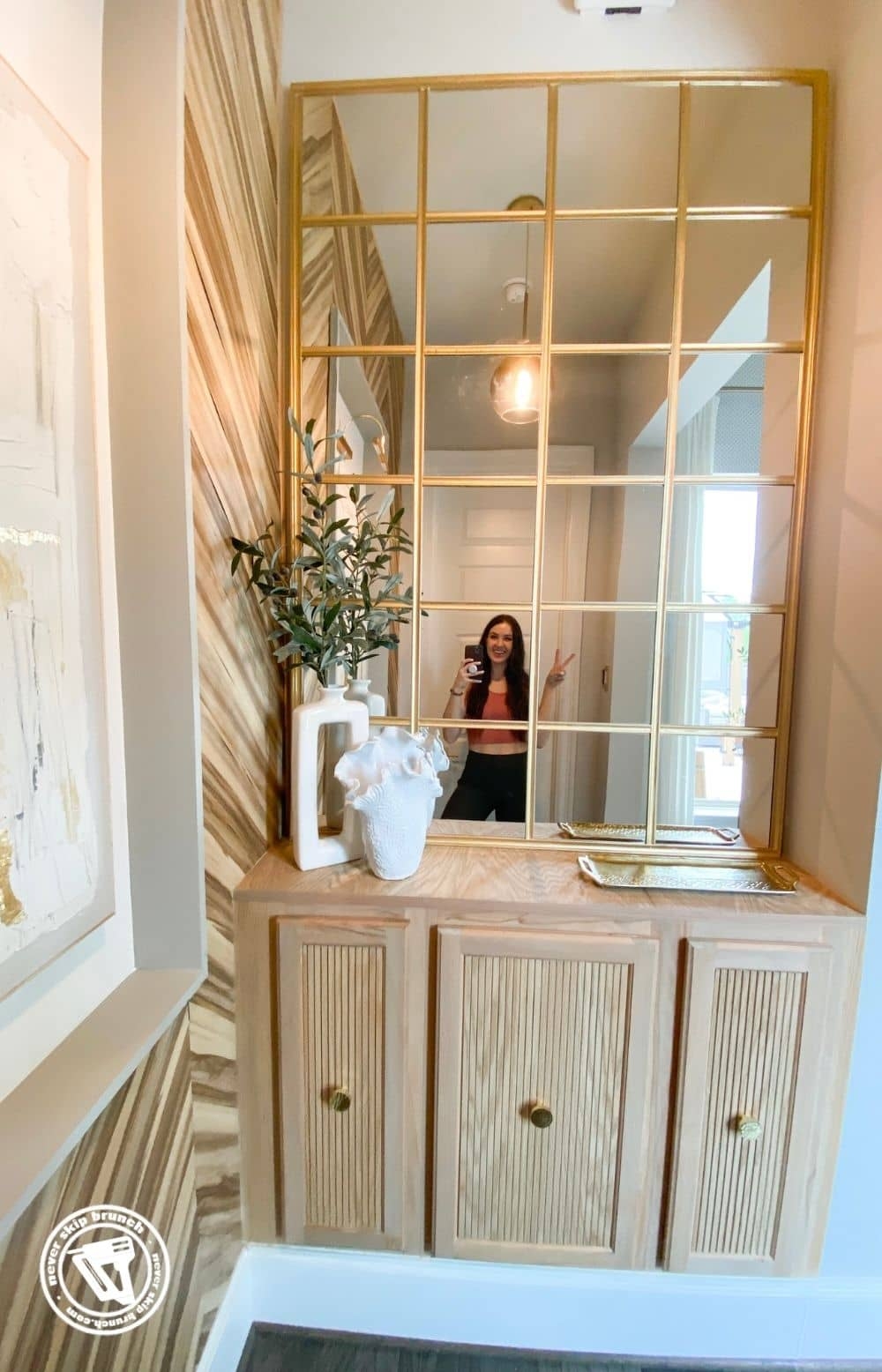 Paneled Mirror with Diagonal Plank Wall for Gold Grid Mirror