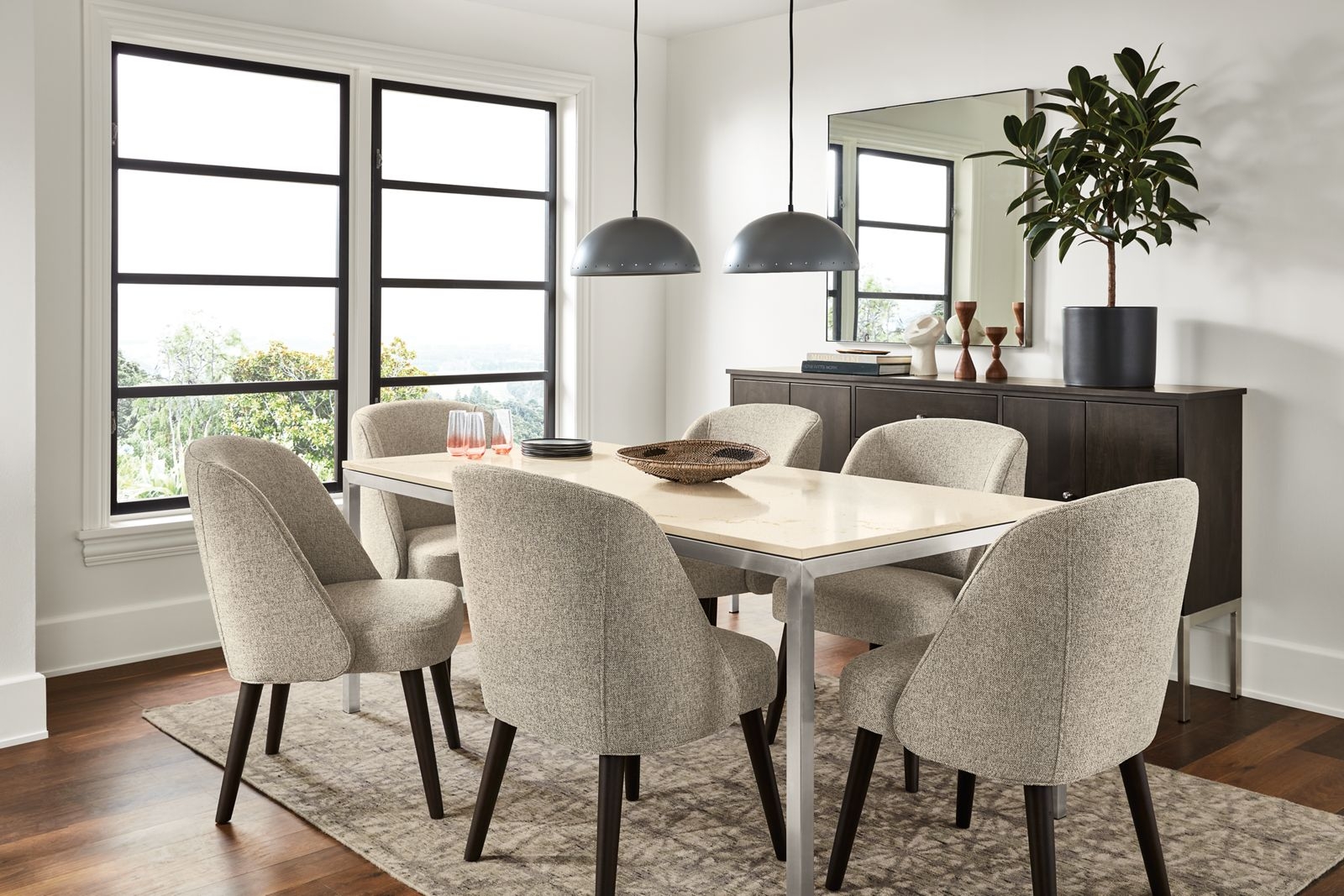 Parsons Dining Table with Ecru Quartz Top and Metal Frame