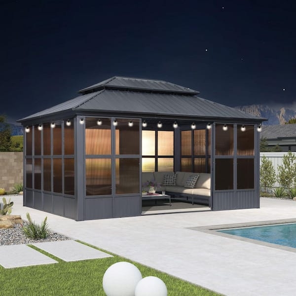 Patio Gazebo Charcoal Gray Double Tier Roof Outdoor Lounge