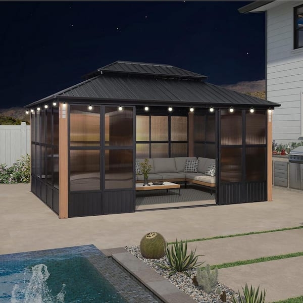 Patio Solarium Matte Black Double Tier Roof Outdoor Enclosure