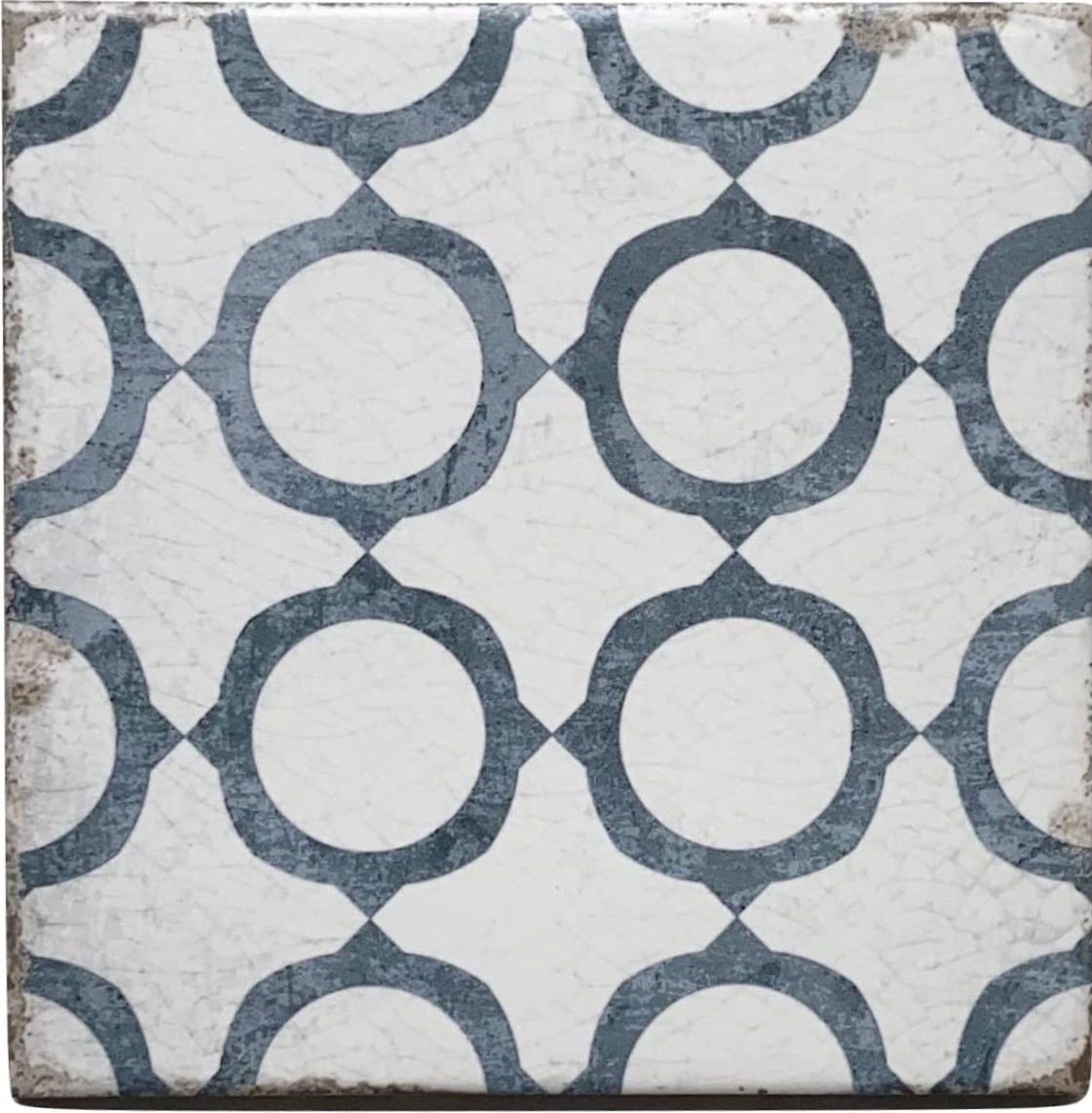 Pattern Tile with Azure Circle Pattern and Crackled Glaze