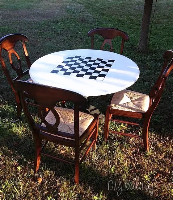 Pedestal Dining Set Farmhouse, Black and White Game Table Chairs
