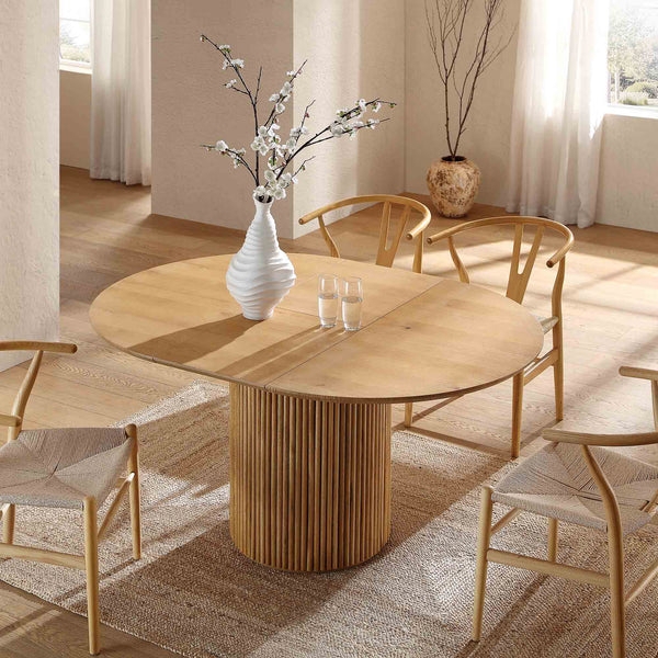 Pedestal Dining Table: Extending tabletop and fluted base
