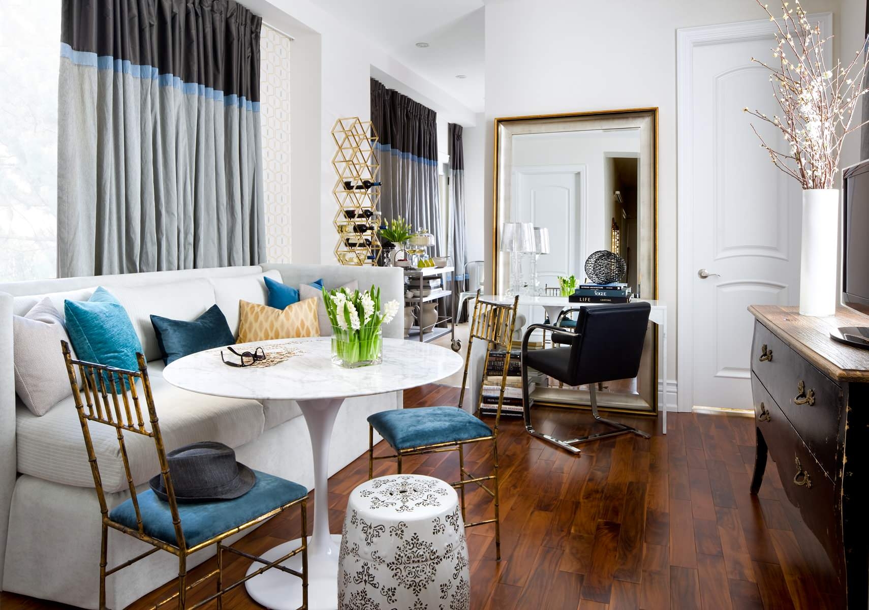 Pedestal Dining Table: Gold Bamboo Hollywood Regency Dining